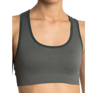 ZELLA Rival Ribbed Unpadded Bralette Army Olive Green Two Tone Sports Bra